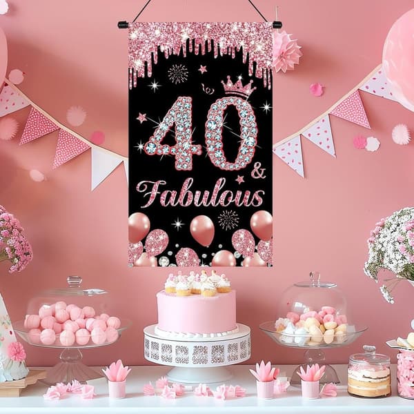 40th Birthday Rose Gold Door Sign for Women Decorations