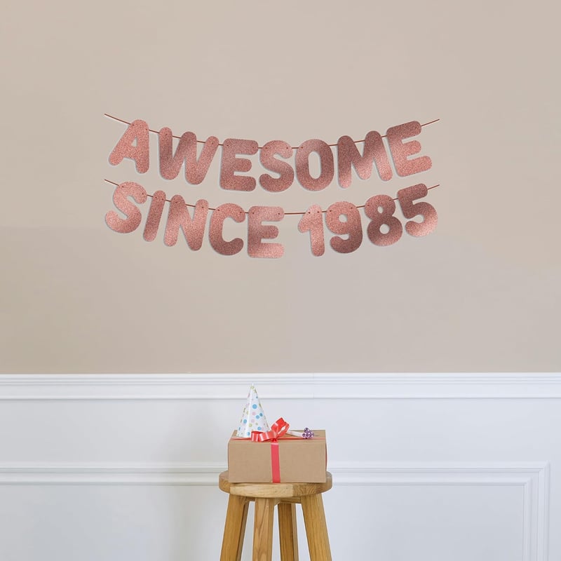 40th Birthday Rose Gold Glitter Banner for Women