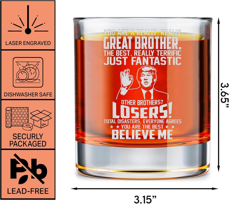 Funny 10oz Whiskey Glass Gift for Brother on Father's Day