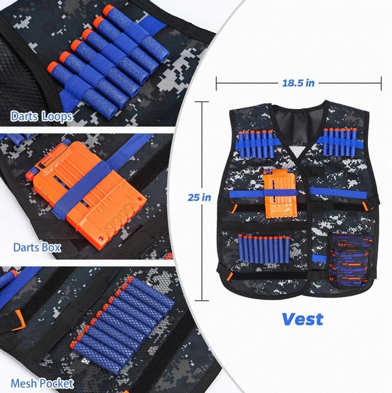Kids Tactical Nerf Gun Vest Kit with Darts and Accessories