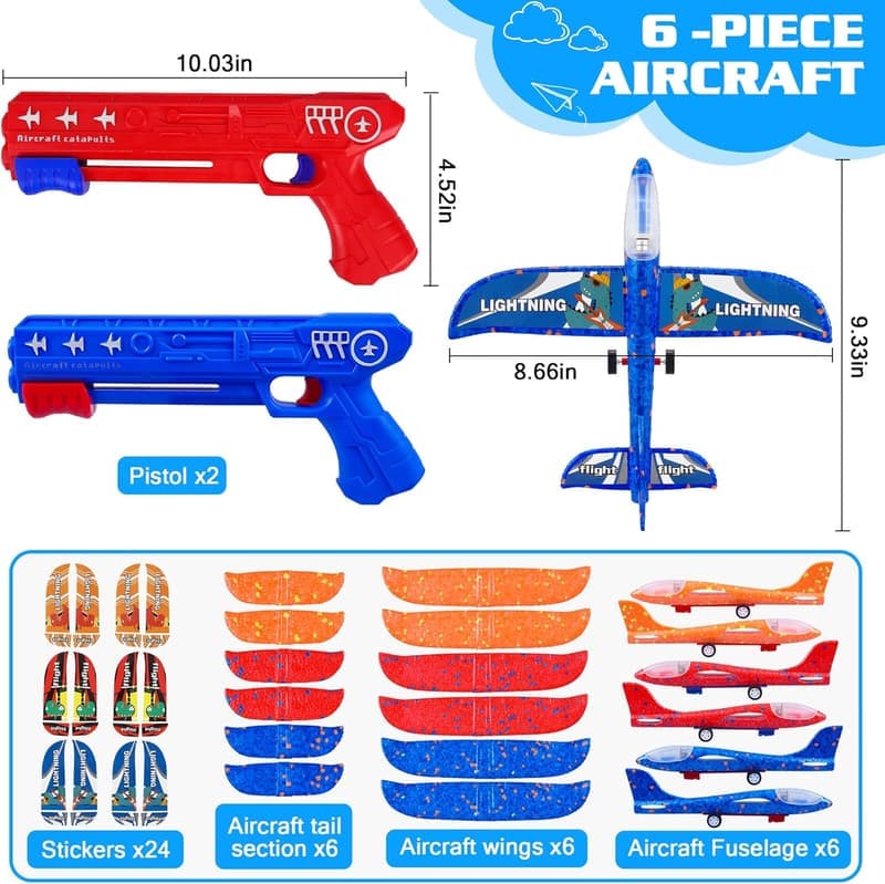 LED Foam Glider Airplane Launcher Set - Outdoor Birthday Toy for Kids 6+