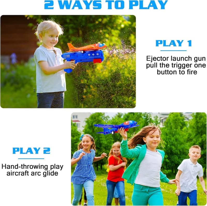 LED Foam Glider Airplane Launcher Set - Outdoor Birthday Toy for Kids 6+