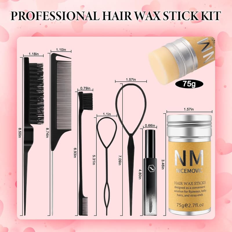 Christmas Hair Brush Wax Stick Set for Flyaways - Hair Accessories
