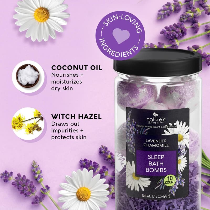 Lavender Chamomile Bath Bomb Gift Set with Coconut Oil | 10 ct
