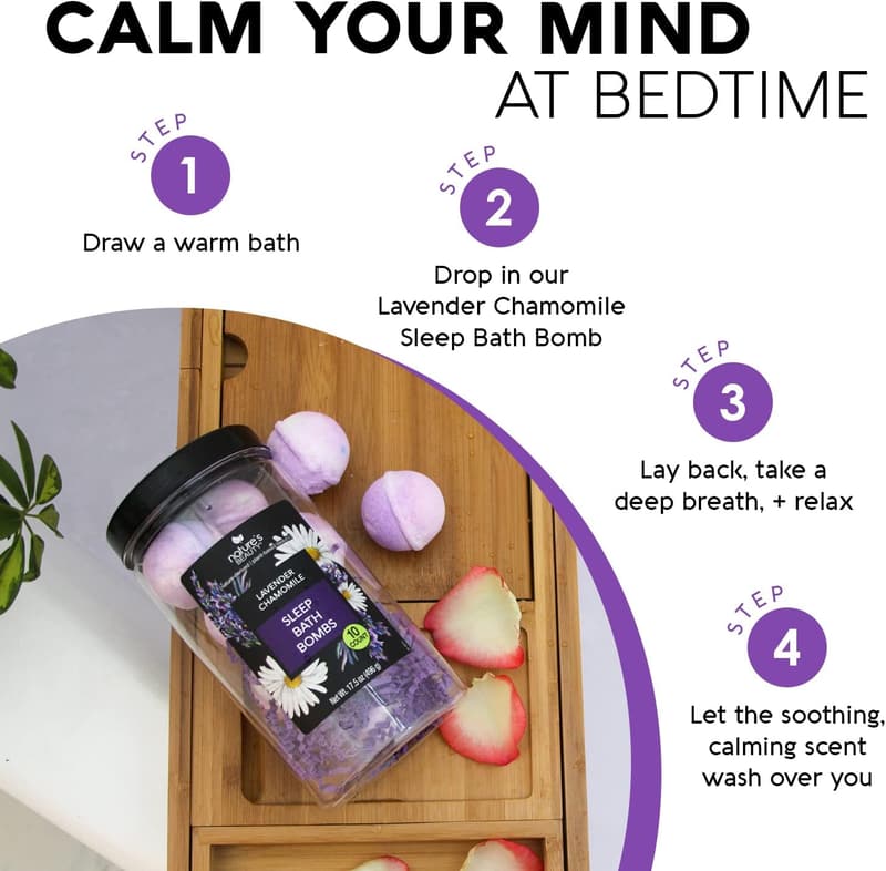 Lavender Chamomile Bath Bomb Gift Set with Coconut Oil | 10 ct