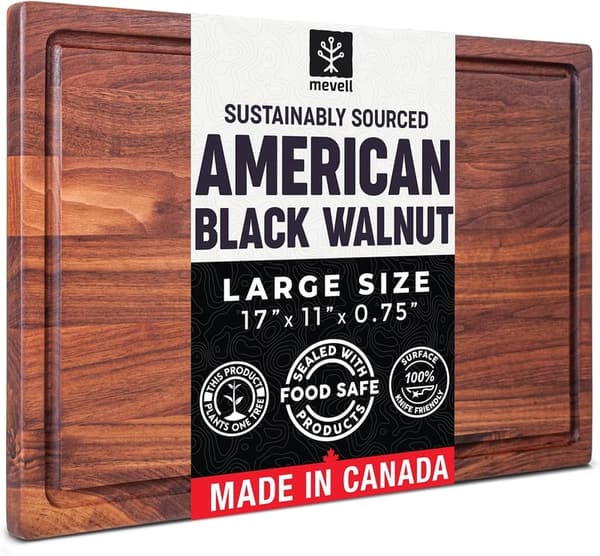 Reversible Walnut Wood Cutting Board with Juice Grooves