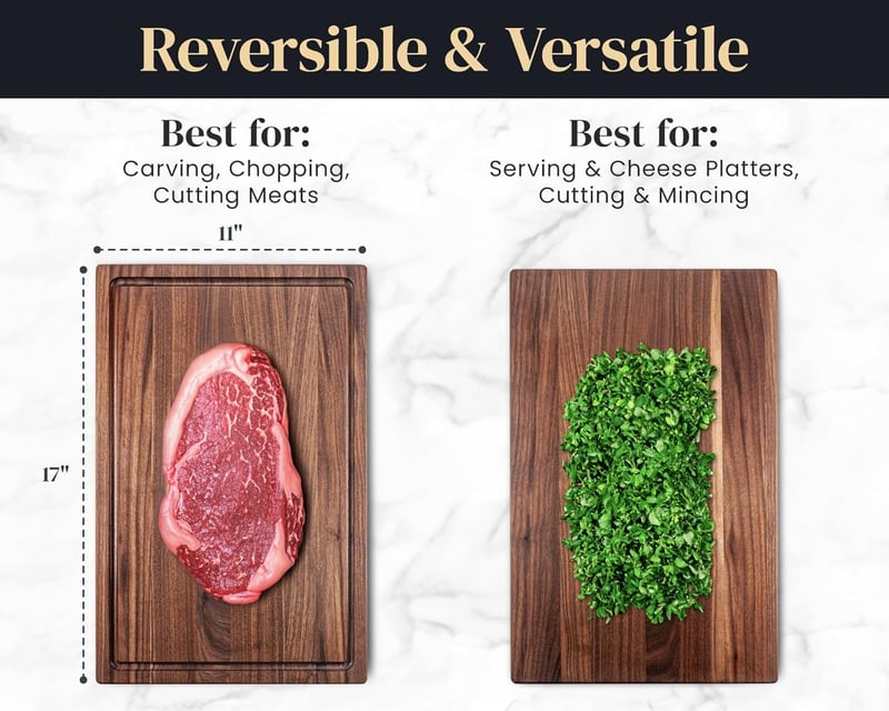 Reversible Walnut Wood Cutting Board with Juice Grooves