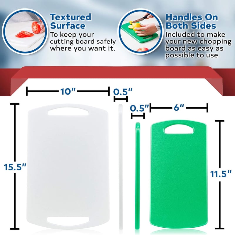 BPA-Free Plastic Cutting Boards Set, Made in USA, 2 Sizes