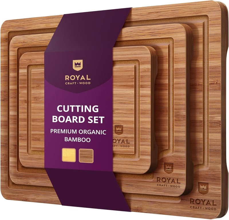 Bamboo Wooden Cutting Board Set with Juice Groove (3 Pcs)