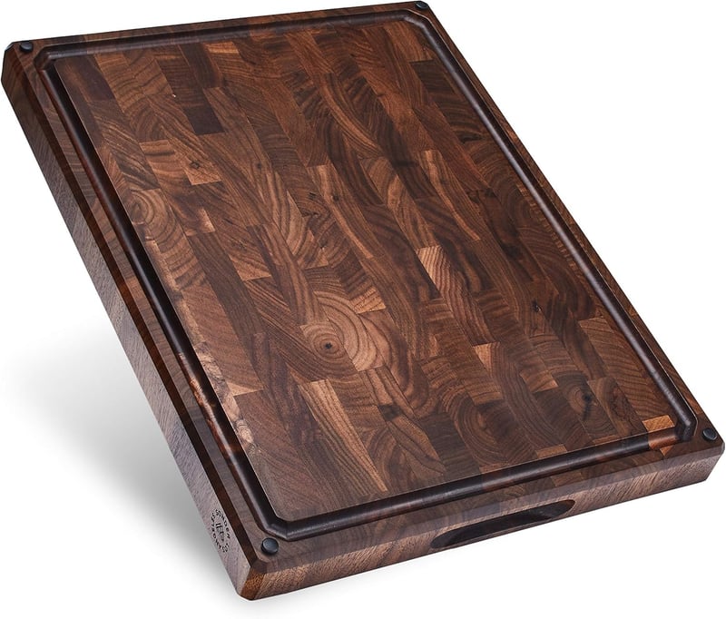 Large End Grain Walnut Cutting Board with Juice Groove (Gift Box Included)