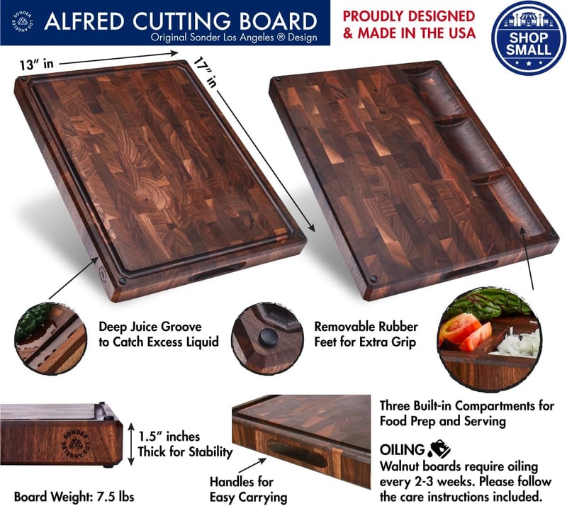 Large End Grain Walnut Cutting Board with Juice Groove (Gift Box Included)