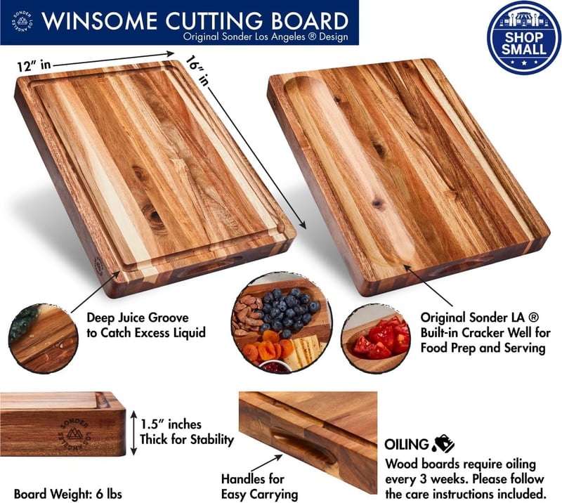 Sustainable Acacia Wood Cutting Board with Juice Groove & Compartment