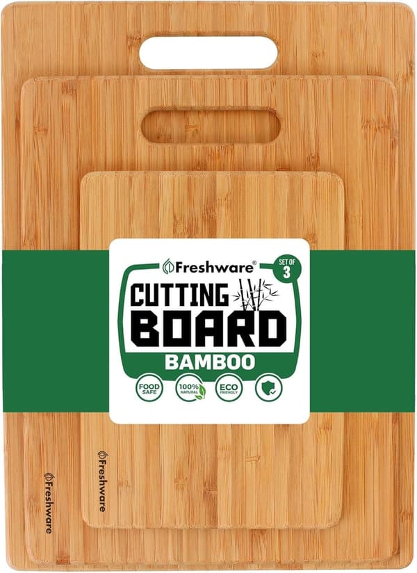 Bamboo Cutting Boards Set of 3 - Knife-Friendly Kitchen Trays