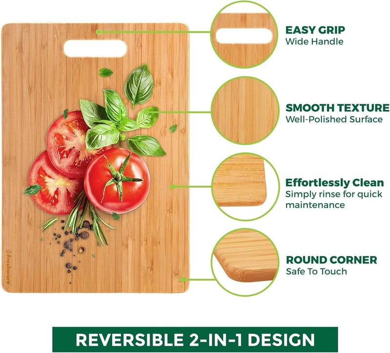 Bamboo Cutting Boards Set of 3 - Knife-Friendly Kitchen Trays