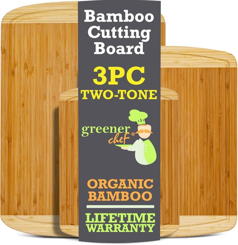 Organic Bamboo Cutting Board Set of 3 - Kitchen Essentials