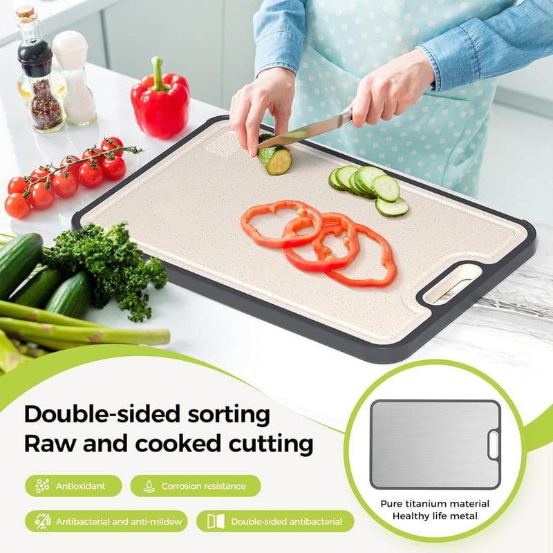 Double-Sided Titanium Cutting Board, Dishwasher Safe, 16”×11”