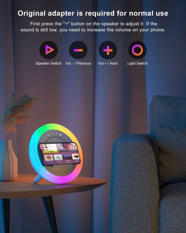 Wireless Charging Bluetooth Speaker with Lights for Teens