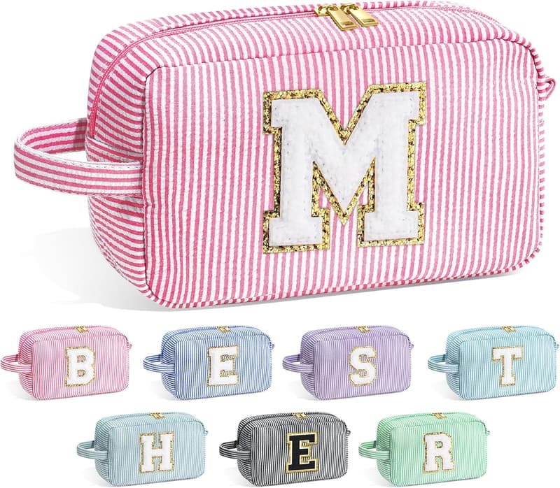 Trendy Initial Makeup Bag for Girls, Ages 4-14, Pink