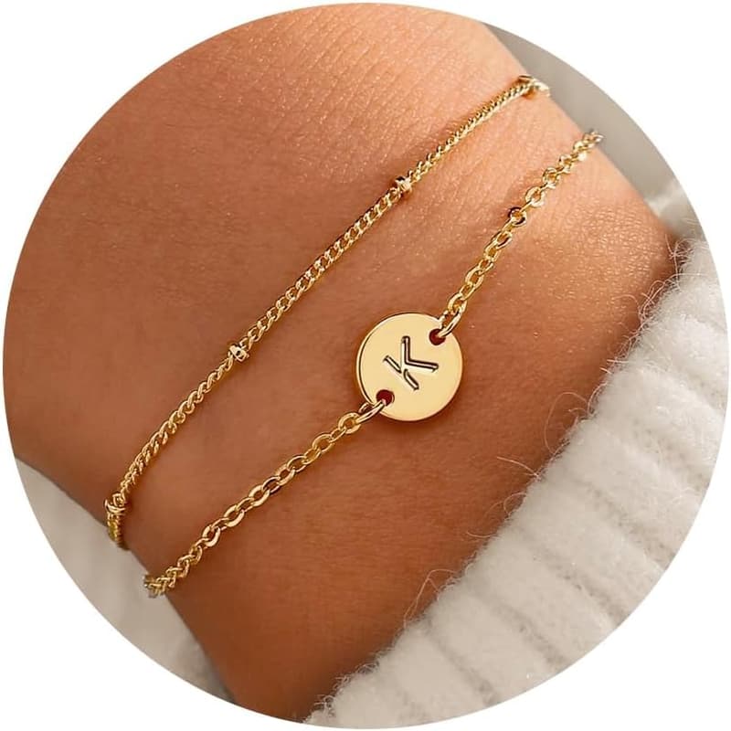 Personalized Gold Disc Initial Bracelet for Women