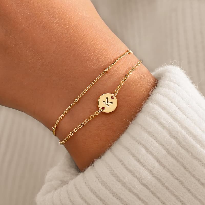 Personalized Gold Disc Initial Bracelet for Women