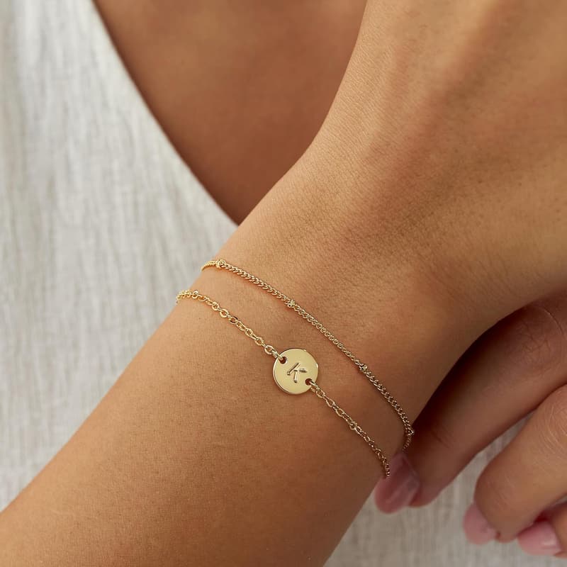 Personalized Gold Disc Initial Bracelet for Women