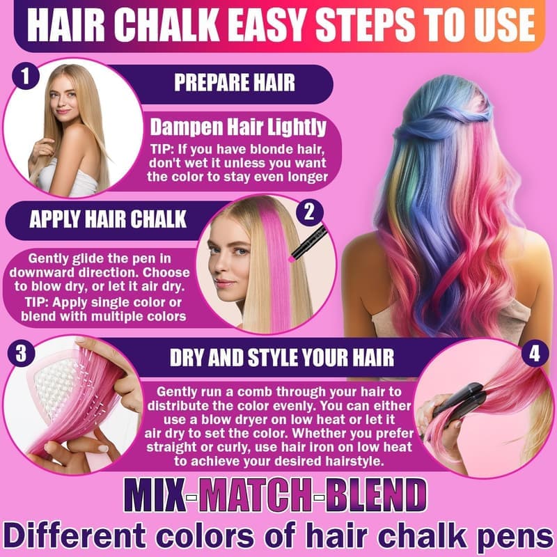 Teen Girl Dustless Hair Chalk Makeup Kit - Washable Color Dyes