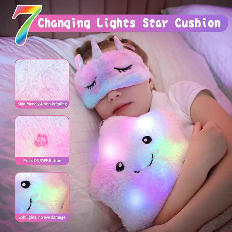 Unicorn Toy Set with Light-Up Star Pillow for Girls 4-10
