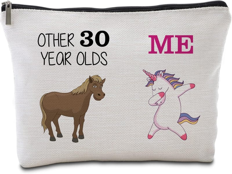 30th Birthday Travel Makeup Bag - Funny Unicorn Design