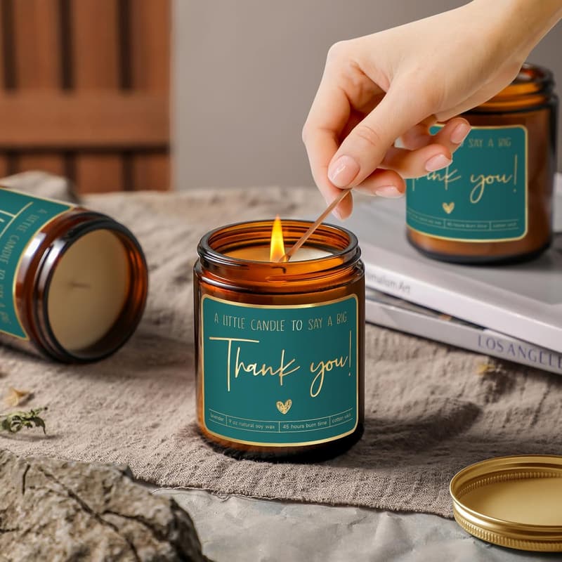 Thank You Candle Gift for Women and Men, Green