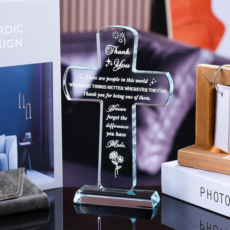 Appreciation Gift - Crystal Cross-Shaped Plaque for Women & Men