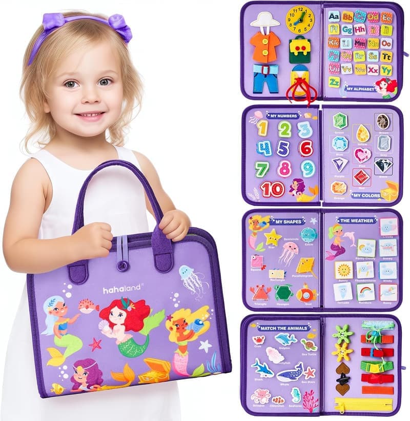 Montessori Busy Board for 3-Year-Old Girls - 8-in-1 Learning Toy