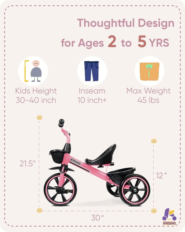 Pink Toddler Trike for Girls Ages 2-5 - Gift-Ready