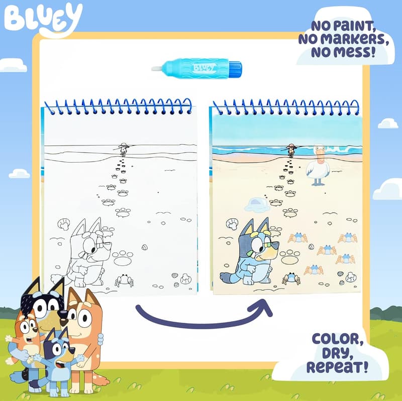Bluey Aqua Art Activity Pages - Reusable Water Reveal Set