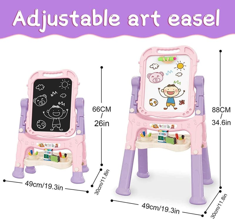Adjustable Double-Sided Art Easel for Kids with Accessories - Pink
