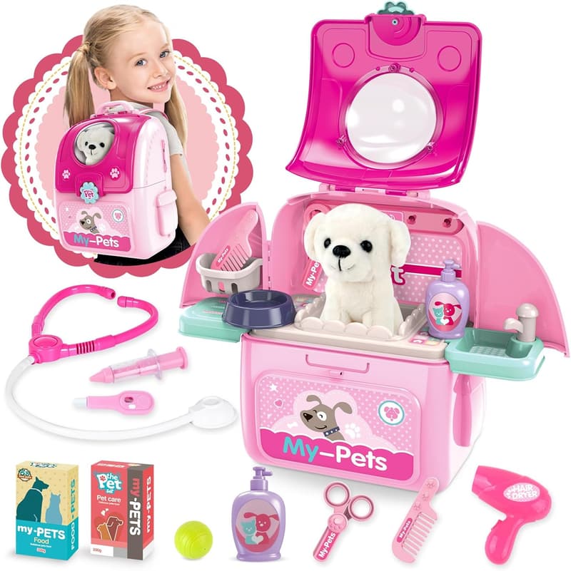 Toddler Doctor Kit with Plush Puppy Toy and Storage Backpack