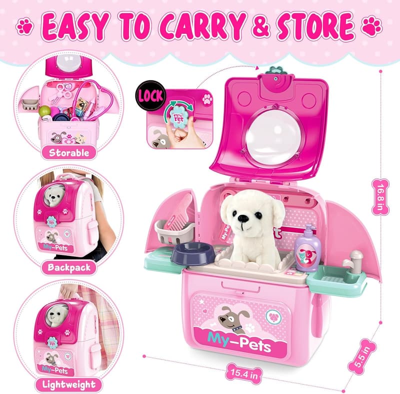 Toddler Doctor Kit with Plush Puppy Toy and Storage Backpack