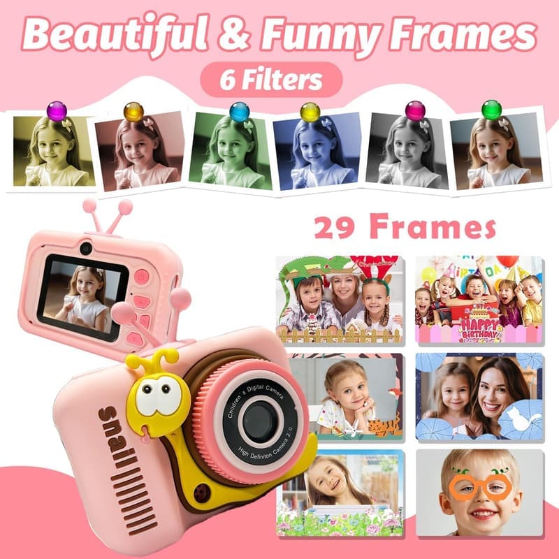 Kids Digital Camera with Dual Lens, 48MP - Pink Birthday Gift