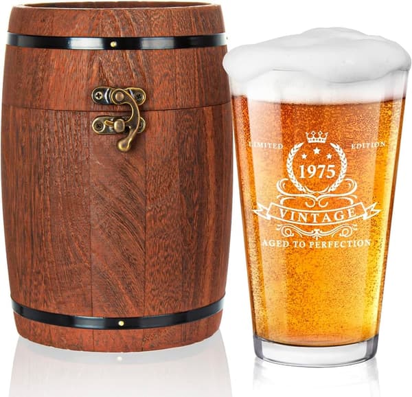 50th Birthday Beer Glass - 16oz Pint in Barrel Box