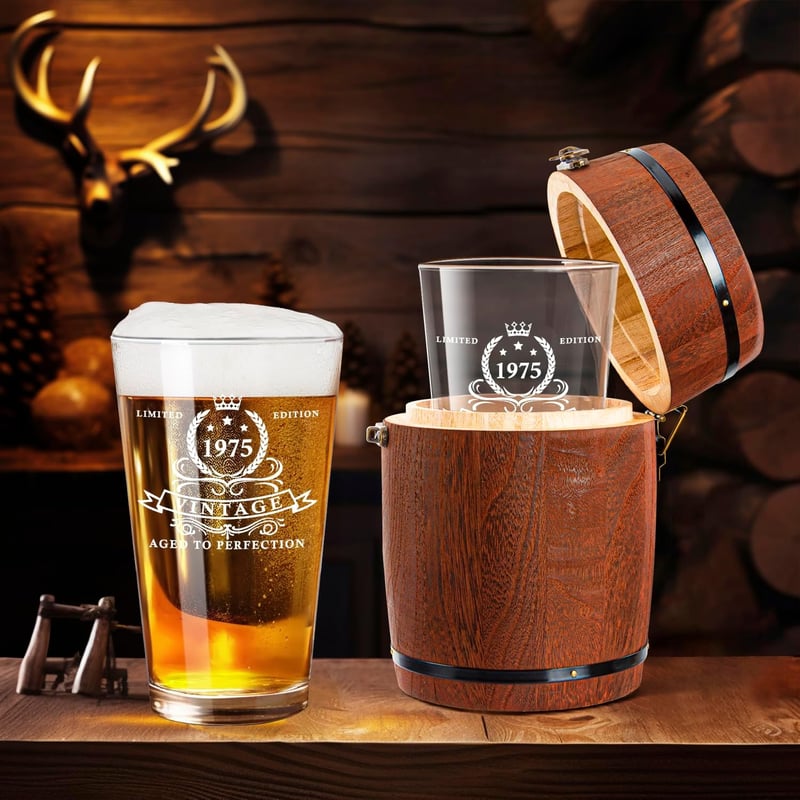 50th Birthday Beer Glass - 16oz Pint in Barrel Box