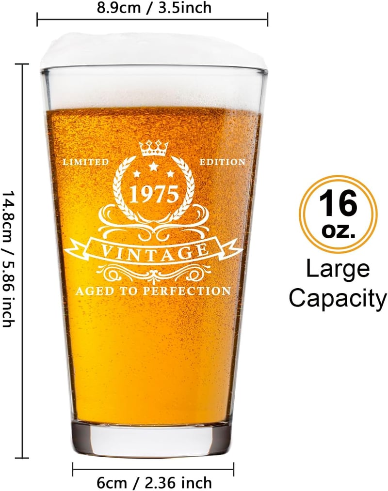 50th Birthday Beer Glass - 16oz Pint in Barrel Box