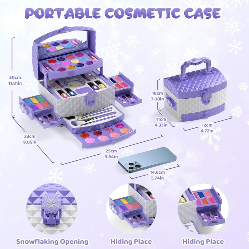 Girls' Frozen Princess Makeup Set - 56 Pcs Washable Cosmetics