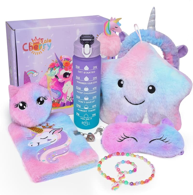 Unicorn Toy Set with Light-Up Star Pillow for Girls 4-10