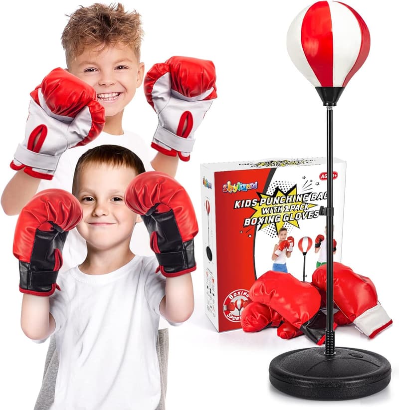 Kids Boxing Set with Adjustable Stand & Gloves, Ages 5-10