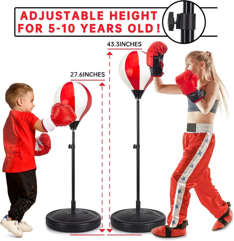 Kids Boxing Set with Adjustable Stand & Gloves, Ages 5-10