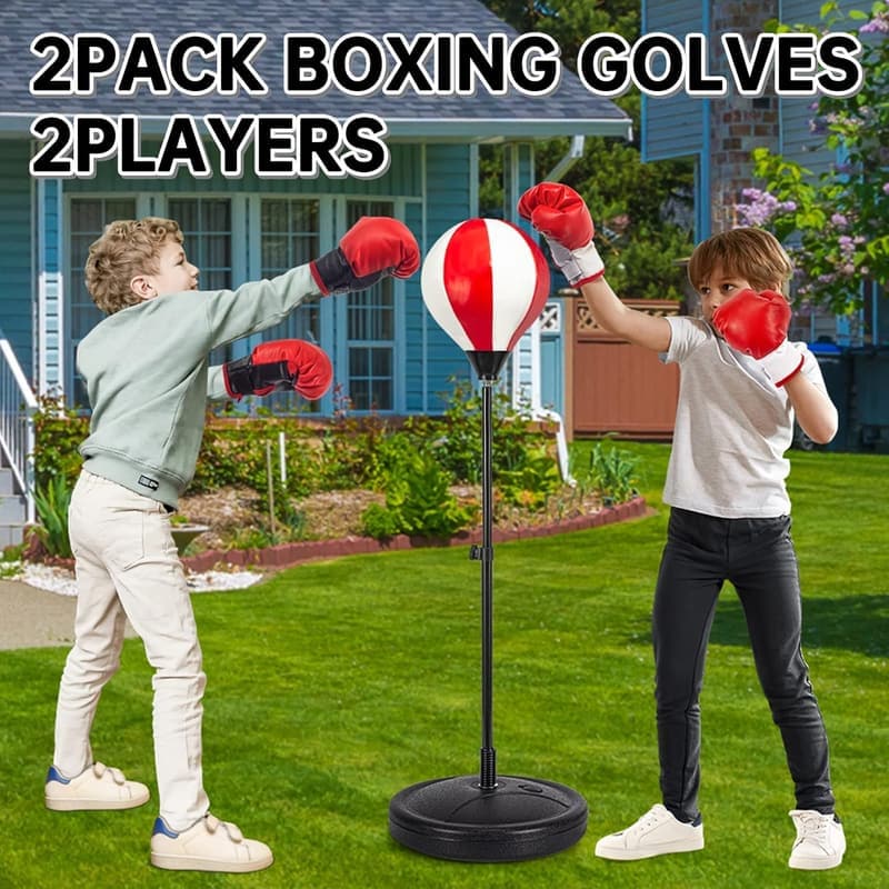 Kids Boxing Set with Adjustable Stand & Gloves, Ages 5-10