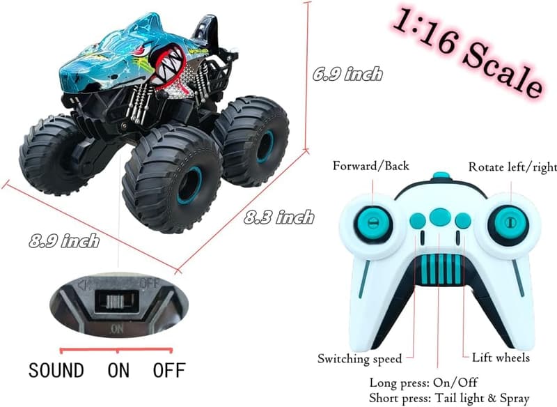 RC Shark Monster Truck Toy with Lights & Sounds - Blue