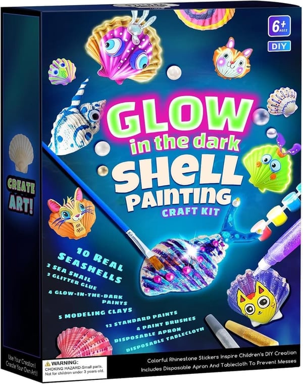 Glow-in-the-Dark Shell Painting Kit for Kids Ages 6-12