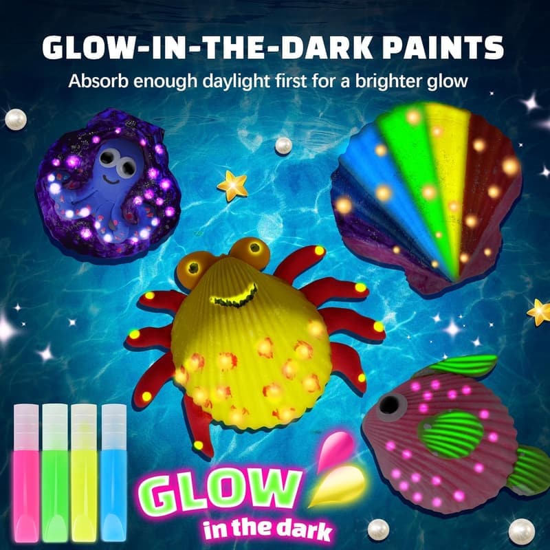 Glow-in-the-Dark Shell Painting Kit for Kids Ages 6-12
