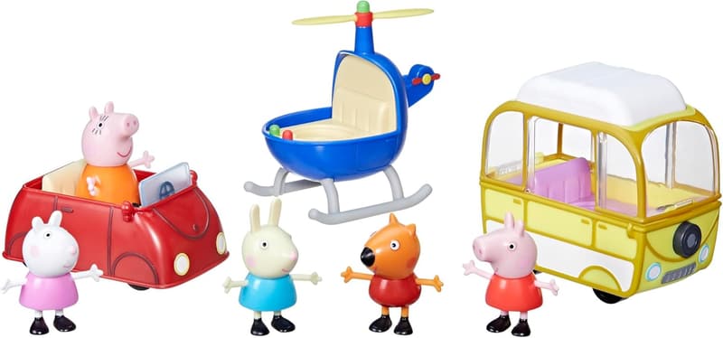 Peppa Pig Vehicle Playset with Helicopter, Camper, and Car