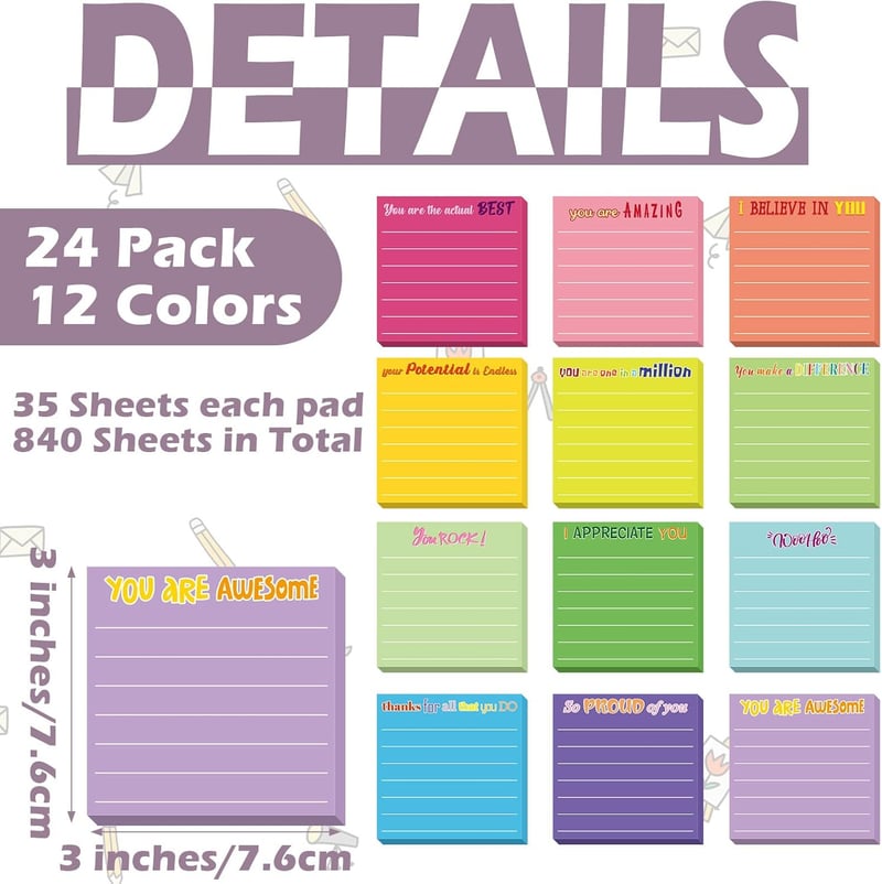Employee Appreciation Sticky Notes - 24 Pcs Motivational Pads